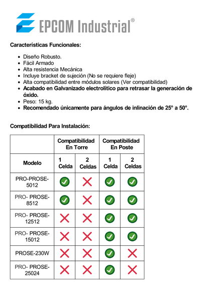 Montaje para Panel Solar de Poste o Torre Galvanizado Electrolítico (Ver Compatibilidad).