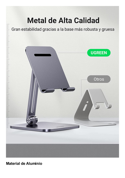 Soporte de Aluminio para IPad & Tablet | Plegable |Angulo Ajustable de 180° y 270° | Base Antideslizante | Protección  de Silicona | Amplia Compatibilidad con dispositivos de 7.9'' a 12.9'' | Aluminio Solido | Color Gris