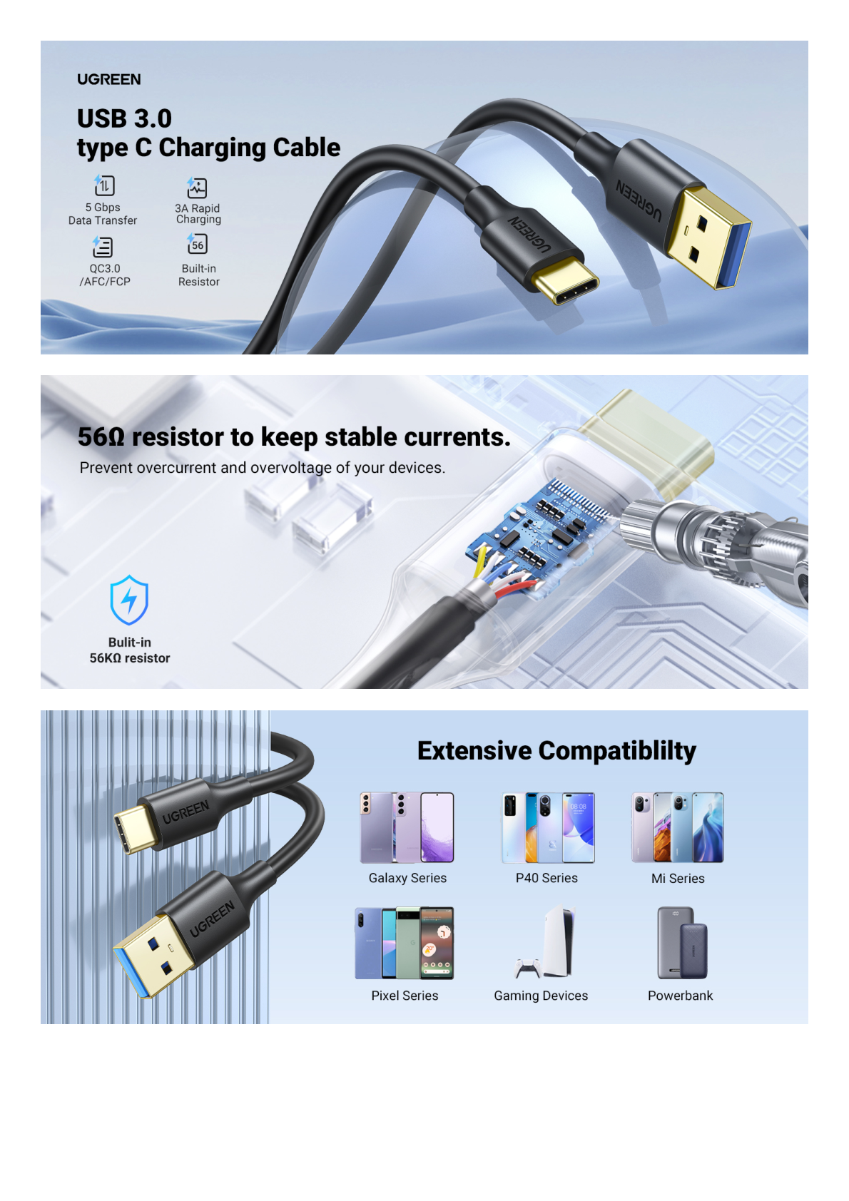 Cable USB-A a USB-C | 1 Metro | Carga y Sincronización de Datos | Carga Rápida 60W | Datos 5 Gbps | QC 3.0/2.0 | FPC | AFC | Protección Integrada | Duradero y Flexible| Caja ABS | Cubierta de TPE | Color Negro.