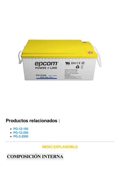 Batería de GEL PURO OPzV / 12 V @ 200 Ah / Ciclo profundo / Uso en Aplicaciones Fotovoltaicas y de Respald