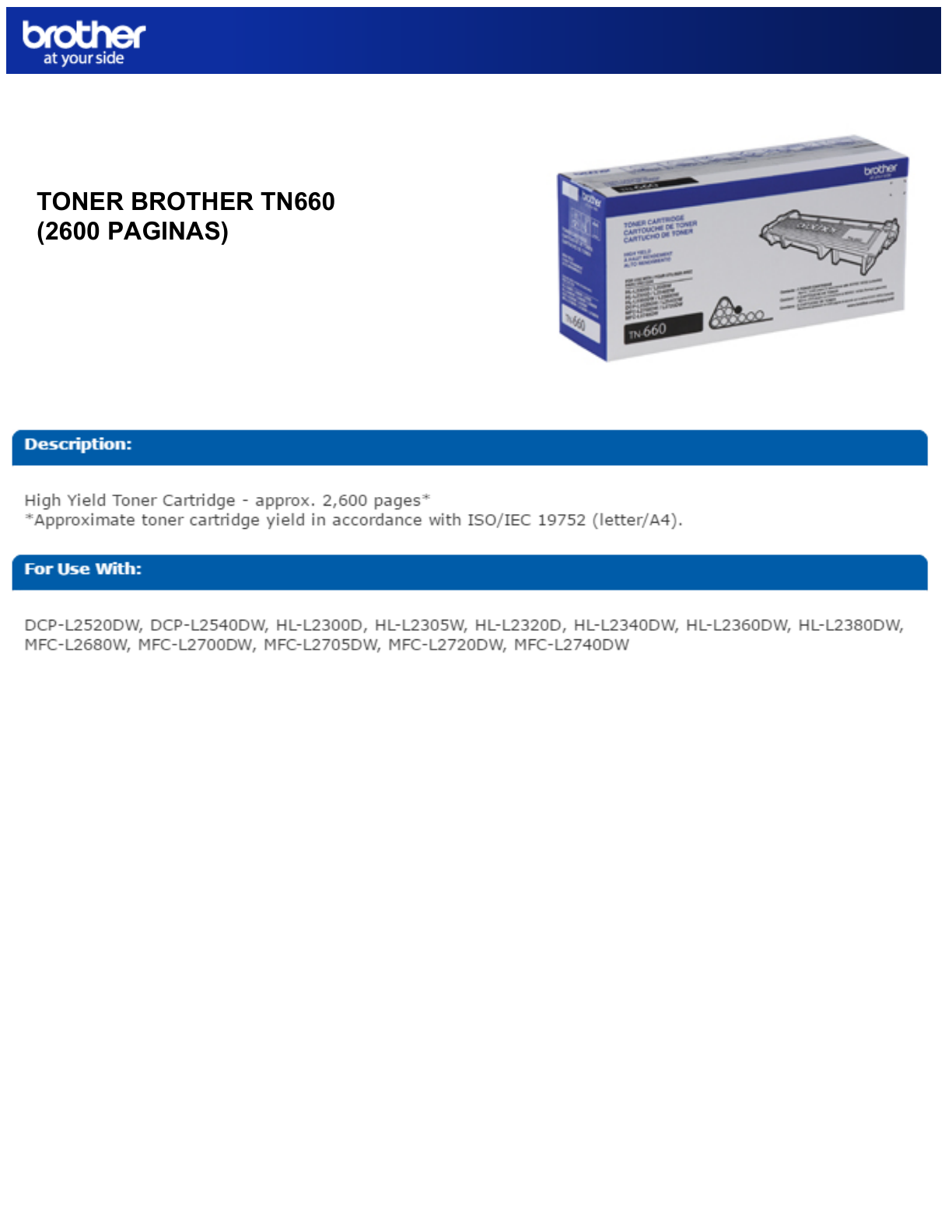 TONER BROTHER TN660 NEGRO HL2360DW/DCPL2540DW/MFCL2700DW/MFCL2720DW (2 600 PAG )