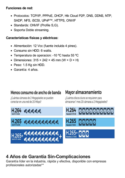 DVR 4 Megapixel / 4 Canales TURBOHD + 2 Canales IP / 1 Bahía de Disco Duro / 1 Canal de Audio / Vídeoanálisis