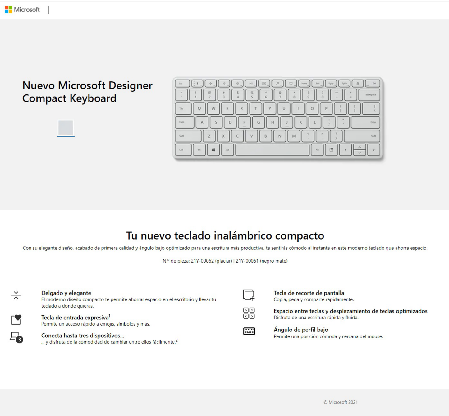 TECLADO MICROSOFT DESIGNER COMPACT INALAMBRICO BLUETOOTH ESPAÑOL BLANCO 21Y-00062