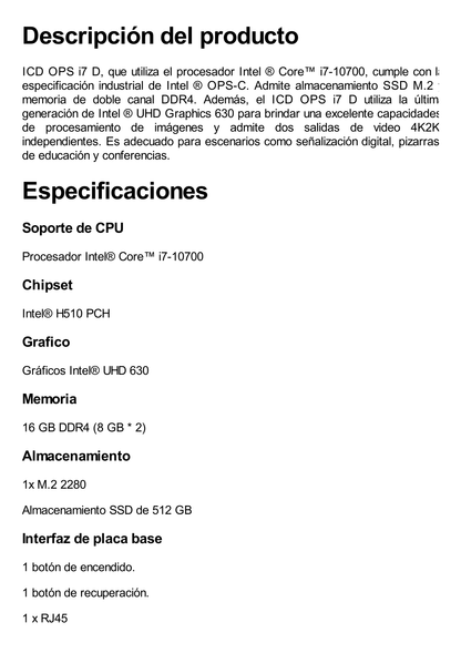 OPS I7-10700 para HUAWEI Ideahub (65/75/86 pulgadas) DDR4 16GB, 512GB SSD, Windows 10 - IOT Entreprise SAC.