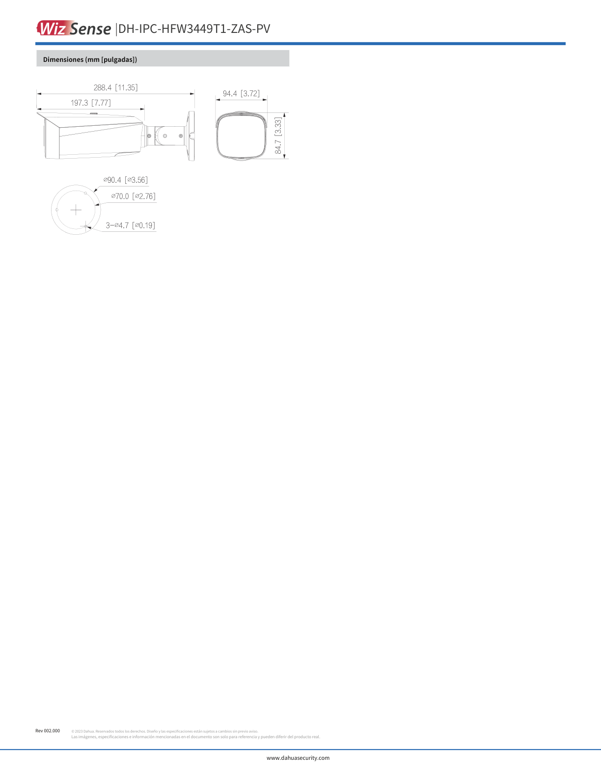 Camara Dahua DH-IPC-HFW3449T1-ZAS-PV ip bullet 4 mpx lente varifoca IR 50 m plastico exterior audio bidireccional ip67