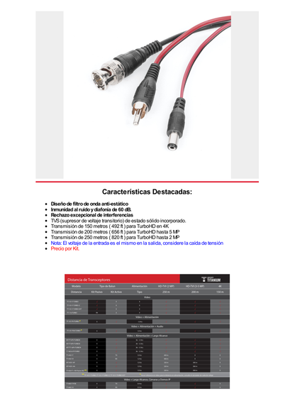 Kit de transceptores activos, envía alimentación 12V/24Vcc/AC, video y audio a una distancia de hasta 150 m en 4K para aplicaciones de video por UTP Cat 5e / 6 en alta definición.