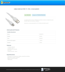 CABLE BROBOTIX TIPO C USB V2.0 BLANCO CARGADOR Y TRANSMISOR 1MTO PVC