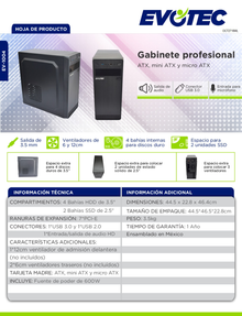 GABINETE EVOTEC RIAD FUENTE 600W TARJETA ATX / MINI-ATX / MICRO-ATX NEGRO