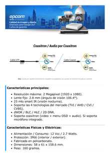 KIT DE CÁMARA + MONTAJE / Cámara Bala TURBOHD 2 Megapixel (1080p) / Gran Angular 106° / Lente 2.8 mm / 25 mts IR EXIR / Exterior IP66 / 4 Tecnologías / dWDR