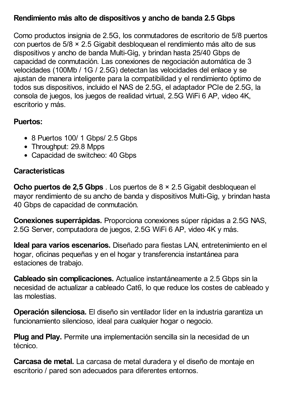 Switch Gigabit no administrable de 8 puertos 100 Mbps/ 1 Gbps/ 2.5 Gbps ideal para WiFi 6