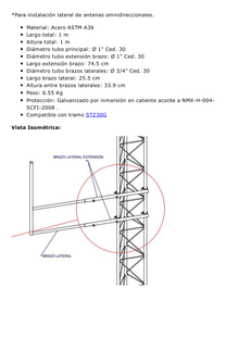 Brazo tipo "F" para tramos STZ-30G, galvanizado por inmersión en caliente.