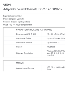 Adaptador de red Ethernet USB 2.0 a  RJ45 100Mbps