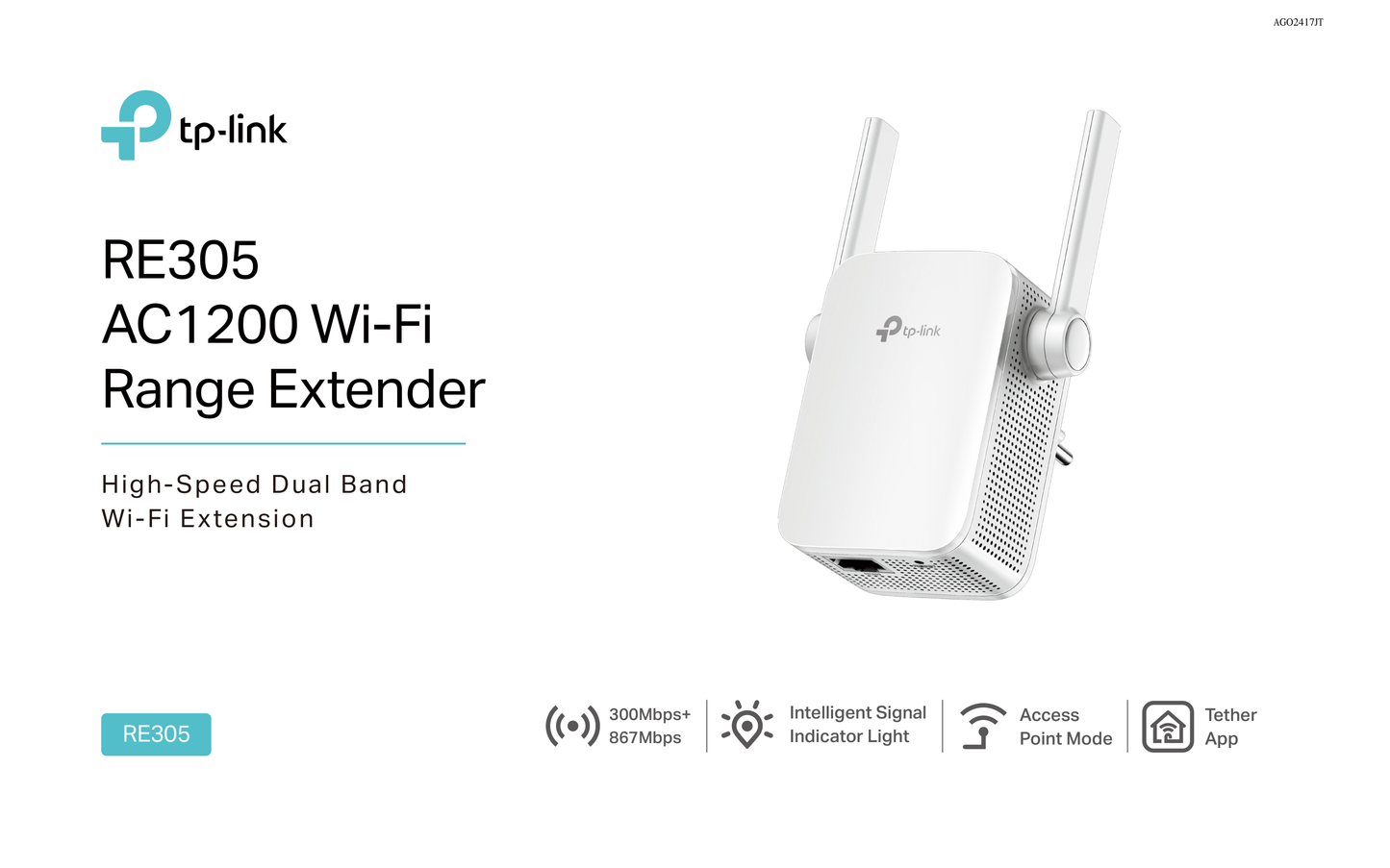 Extensor de rango inalámbrico TP-LINK RE305 AC1200 banda dual 2 antenas externas 1x RJ45 10/100M modo AP