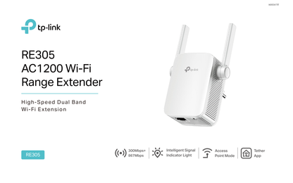 Extensor de rango inalámbrico TP-LINK RE305 AC1200 banda dual 2 antenas externas 1x RJ45 10/100M modo AP