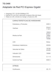 Adaptador de Red PCI Express Gigabit, interfaz PCI de 32-bit