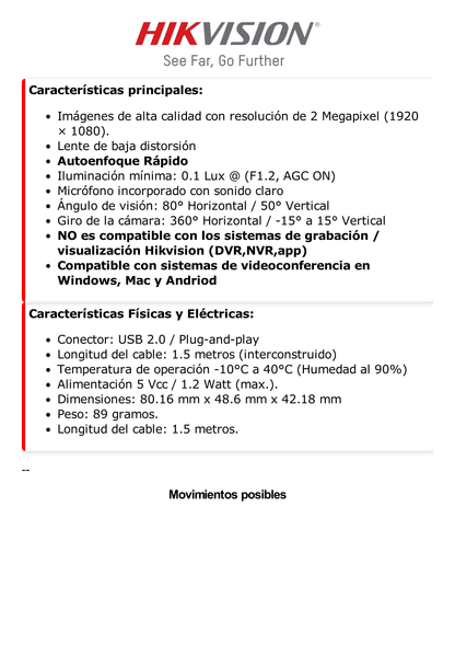 Cámara Web ALTA DENIFICIÓN (1080p) con Autoenfoque / Giro 360° / Gran Angular / Micrófono Integrado / Conector USB / Fácil de Instalar / Reducción de Ruido Inteligente