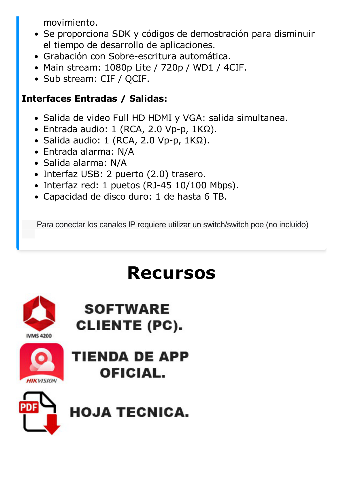 DVR 2 Megapixel (1080p) Lite / 16 Canales TURBOHD + 2 canales IP / 1 Bahía de Disco Duro / H.264+ / 1 Canal de Audio / Salida de vídeo Full HD