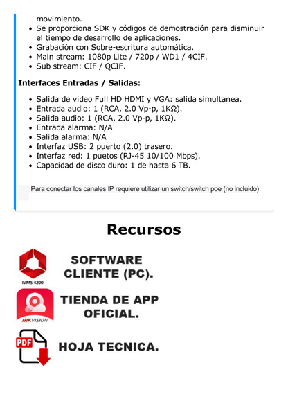 DVR 2 Megapixel (1080p) Lite / 16 Canales TURBOHD + 2 canales IP / 1 Bahía de Disco Duro / H.264+ / 1 Canal de Audio / Salida de vídeo Full HD