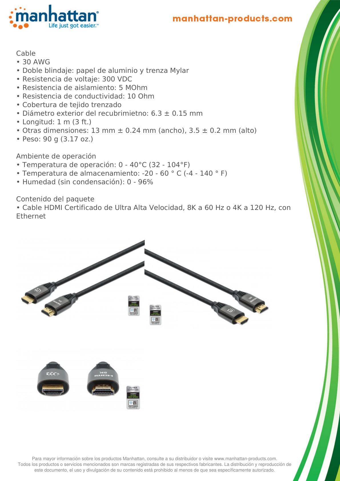 CABLE MANHATTAN HDMI 2.1 TEXTIL M-M 1M 8K 60HZ