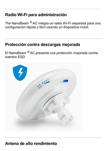 NanoBeam airMAX AC GEN2 CPE hasta 450 Mbps, 5 GHz ( 5150 - 5875 MHz) con antena integrada de 19 dBi