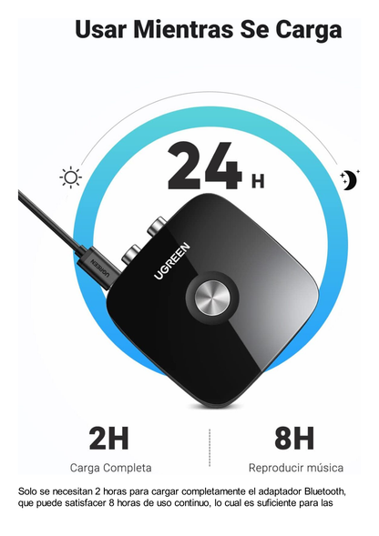 Receptor de Audio Bluetooth 5.0 a RCA o Auxiliar 3.5mm / Tecnología EDR / Reconexión Automática / Hasta 10 m / Ideal para Conectar Celulares, o Tabletas hacia alguna Bocina o Sistema de Audio