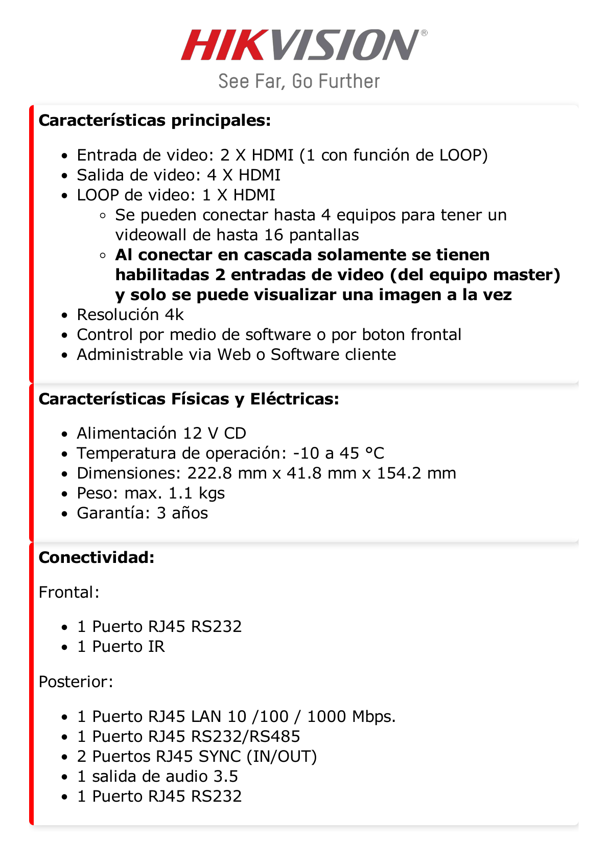 Controlador de Videowall 4K Administrable / 2 Entradas HDMI / 4 Salidas HDMI / Soporta Conexión en Cascada