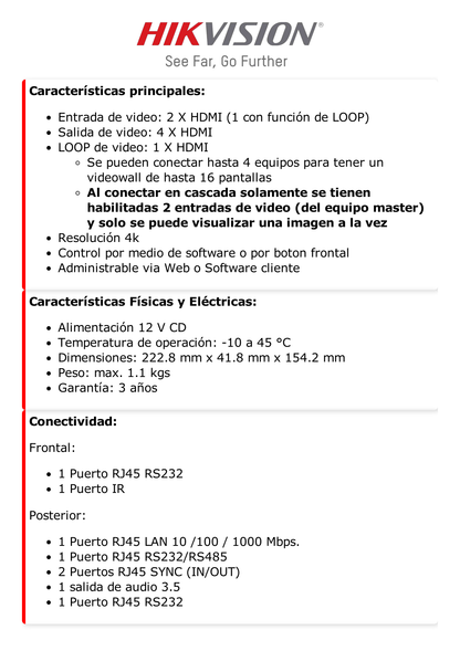 Controlador de Videowall 4K Administrable / 2 Entradas HDMI / 4 Salidas HDMI / Soporta Conexión en Cascada