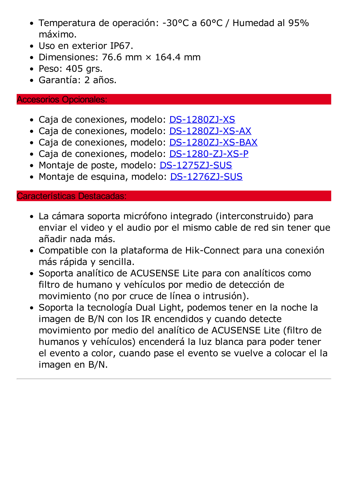 [Dual Light + ColorVu] Bala IP 2 Megapixel / Lente 2.8 mm / 30 mts IR + 30 mts Luz Blanca / Micrófono Integrado / ACUSENSE Lite / Exterior IP67 / WDR 120 dB / PoE / Micro SD / ONVIF