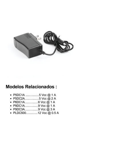 Adaptador de Pared de 12 Vcc @ 500 mA / Uso en Interior / Múltiples Usos