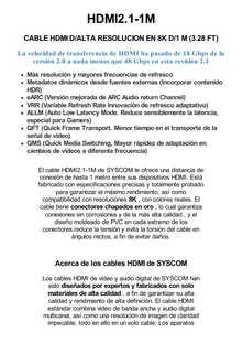 Cable HDMI de Alta Resolución en 8K  / Versión 2.1 / 1 Metro de Longitud / Recomendado para Audio eARC / Dolby Atmos