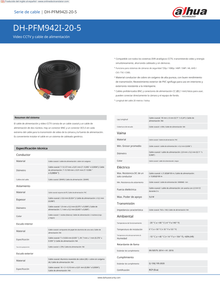 Cable Dahua DH-PFM942I-20-5 de 20 m armado para video y energia para camaras hasta 4k conector BNC y energia de uso exterior e interior