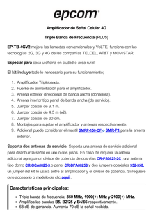 Kit Amplificador de Señal Celular 4G / Mejora las llamadas convencionales y VoLTE / Soporta los datos de las tecnologías 2G, 3G y 4G de TELCEL, AT&T y MOVISTAR / Cubre hasta 2 espacios de 250 m2 c/u.