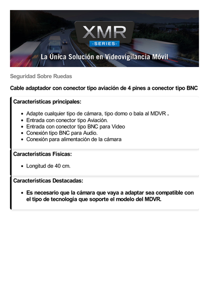 Cable para Conectar Cámaras Convencionales en XMR EPCOM