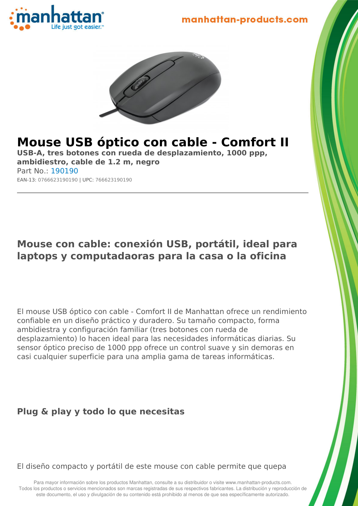 MOUSE MANHATTAN OPTICO ESTANDAR USB NEGRO