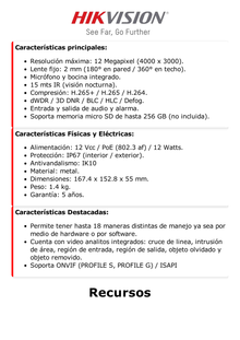 Fisheye IP 12 Megapixel / 180° - 360° / DEWARPING / Exterior IP67 / IK10 / 15 mts IR / Entrada y Salida de Audio y Alarma / Múltiples Vistas / Micrófono Integrado  / microSD