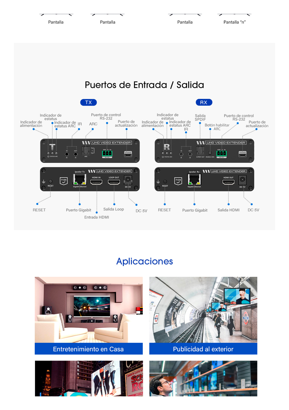 KIT EXTENSOR HDMI 4K@60HZ sobre IP GIGABIT / IPCOLOR / 100m en Conexión Uno a Uno /  Salida Loop / IR Bi-Direccional / RS232 / ARC / CERO LATENCIA / Soporta conexión Uno a Muchos/Switch en Cascada