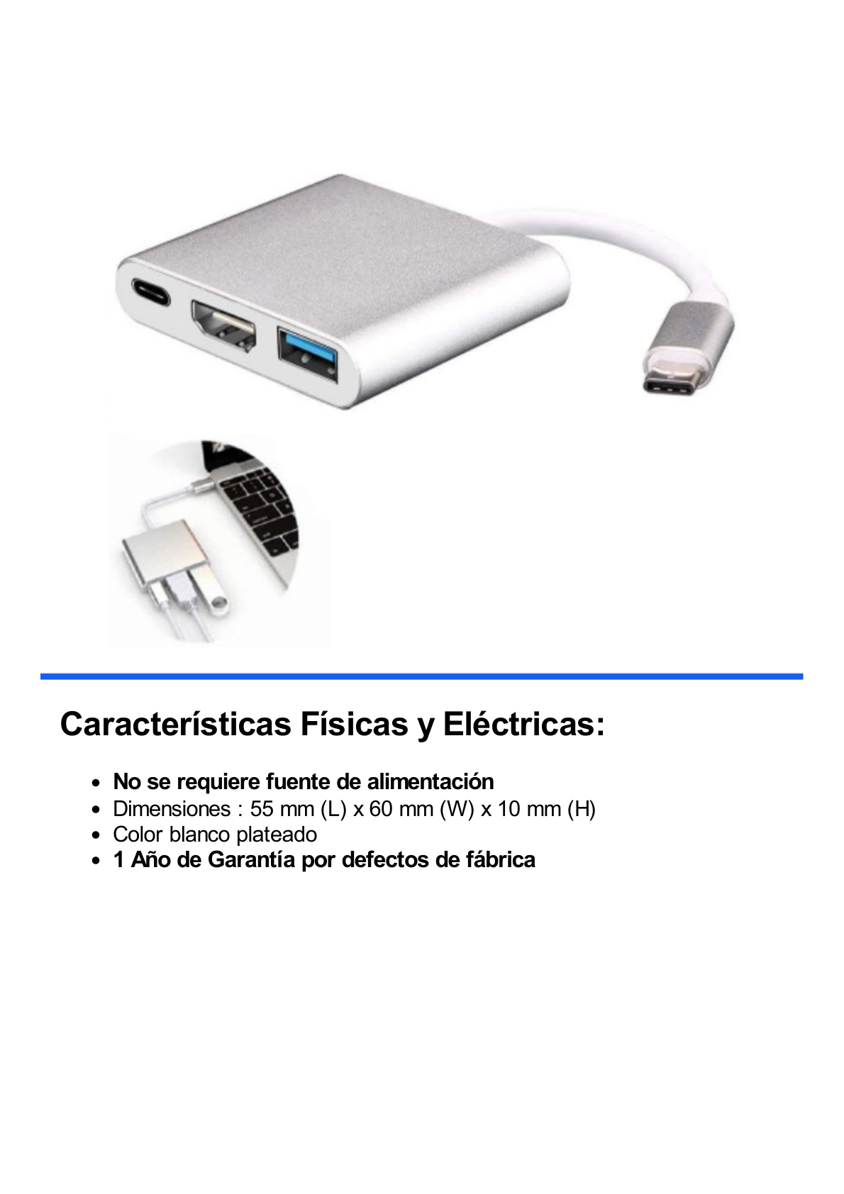 Adaptador Multipuerto USB-C 3.1 A HDMI 4K / USB 3.0 / USB – C /  Alta Velocidad de Transmisión de Datos / Admite Carga Rápida (PD) en el Puerto USB – C