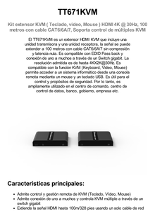 Kit extensor KVM (HDMI y USB 2.0) hasta 100 metros / Resolución 4K @ 60 Hz / Cat 6/6A/7 / CERO LATENCIA / Salida Loop / Soporta Switch Gigabit para control KVM múltiple / Soporta hasta 253