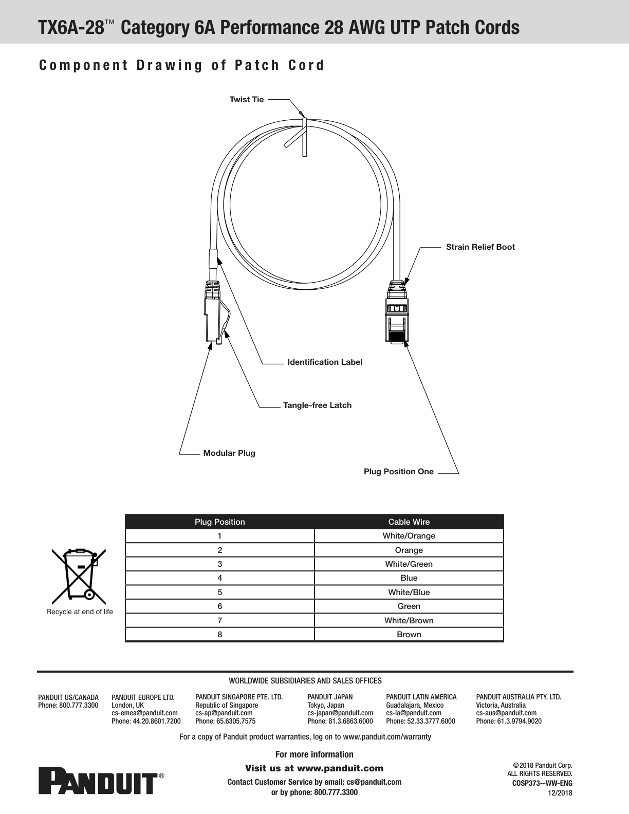 Cable de Parcheo Panduit TX6 Utp Cat6a CM/LSZH  Diámetro Reducido (28AWG) Color Amarillo 3ft