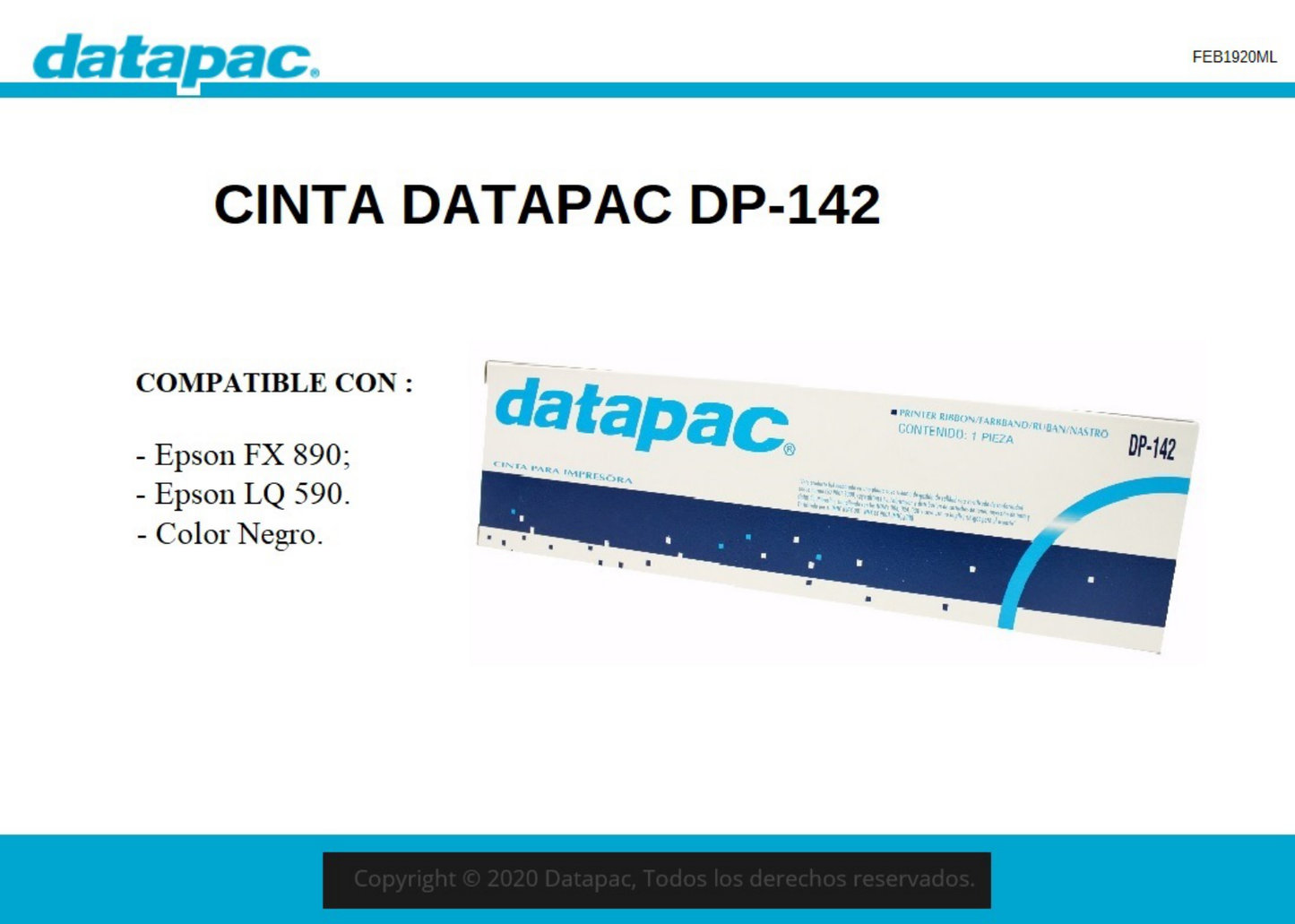 CINTA DATAPAC DP-142 NEGRO EPSON FX890/LQ590