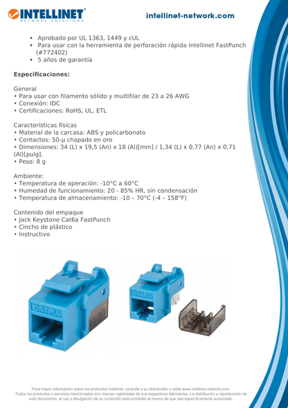 JACK INTELLINET CAT 6A DE IMPACTO AZUL