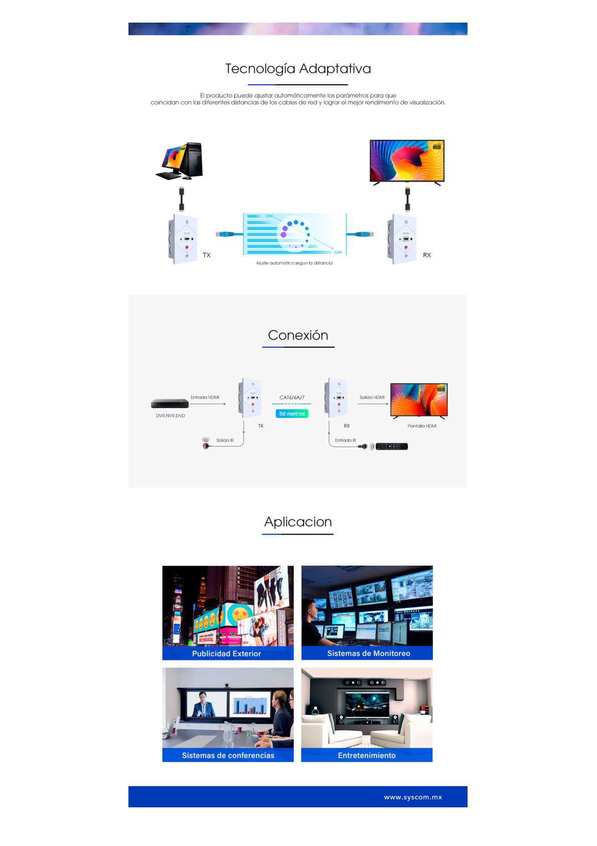 Kit Extensor HDMI en PLACAS DE PARED para distancias de 40 metros / Resolución 1080P @ 60 Hz / Cat 6/6A/ 7 / HDR/ Cero Latencia / Soporta Control Remoto / Placa de pared de 2.74 x 4.49” (tamaño estándar de EE.UU.).