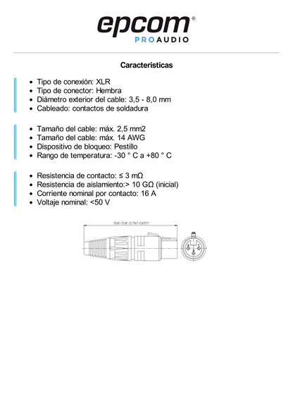 Conector XLR 3 Pines Hembra | Ideal para Conexiones de Micrófonos y Mezcladoras | Equipo de Audio Profesional