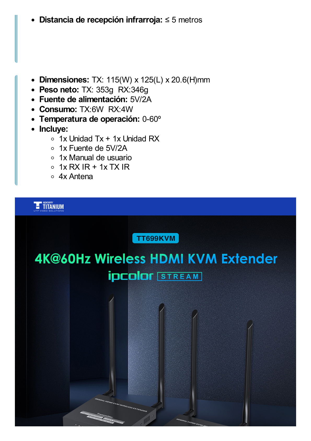 Kit Extensor Inalámbrico | 4K@60Hz | Transmisión hasta 50m | Transferencia IR | Emparejamiento SSID