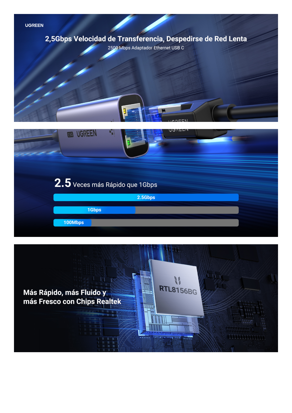 Adaptador USB-C 3.1 GEN1 a Ethernet 2.5G | Thunderbolt 4/3 | Chip de Última Generación RTL8156BG | Caja de Aluminio |  Diseño Reforzado | Indicadores Led | Compacto y Portátil.