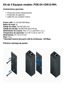 5 Unidades del Adaptador PoE Ubiquiti de 24 VDC, 0.5 A con puerto Gigabit, color blanco