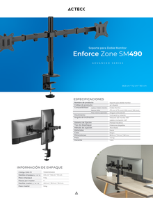 Soporte de Escritorio Acteck Para 2 Monitores Enforce Zone SM490 Soporte VESA de 75x75 100x100