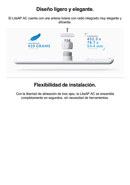 Estación Base 2x2 MIMO airMAX LiteAP AC hasta 450 Mbps, 5 GHz (5150 - 5875 MHz) con antena integrada de 17 dBi y cobertura de 90 grados con GPS Sync