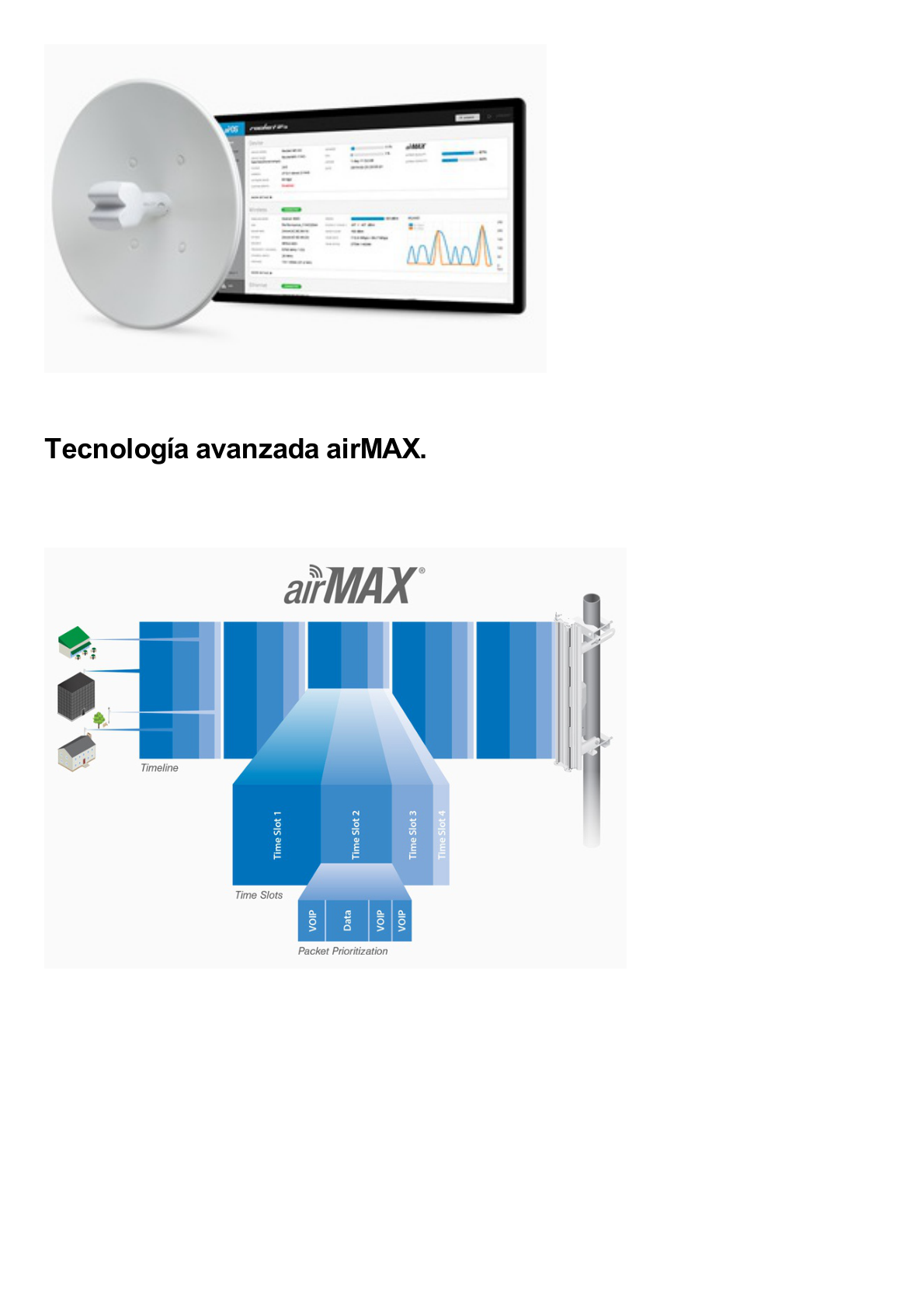 PowerBeam airMAX M5, hasta 150 Mbps, frecuencia 5 GHz (5170-5875 MHz) con antena tipo plato de 22 dBi