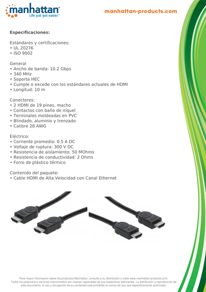 CABLE MANHATTAN HDMI 1.4 M-M 4K 10M ETHERNET